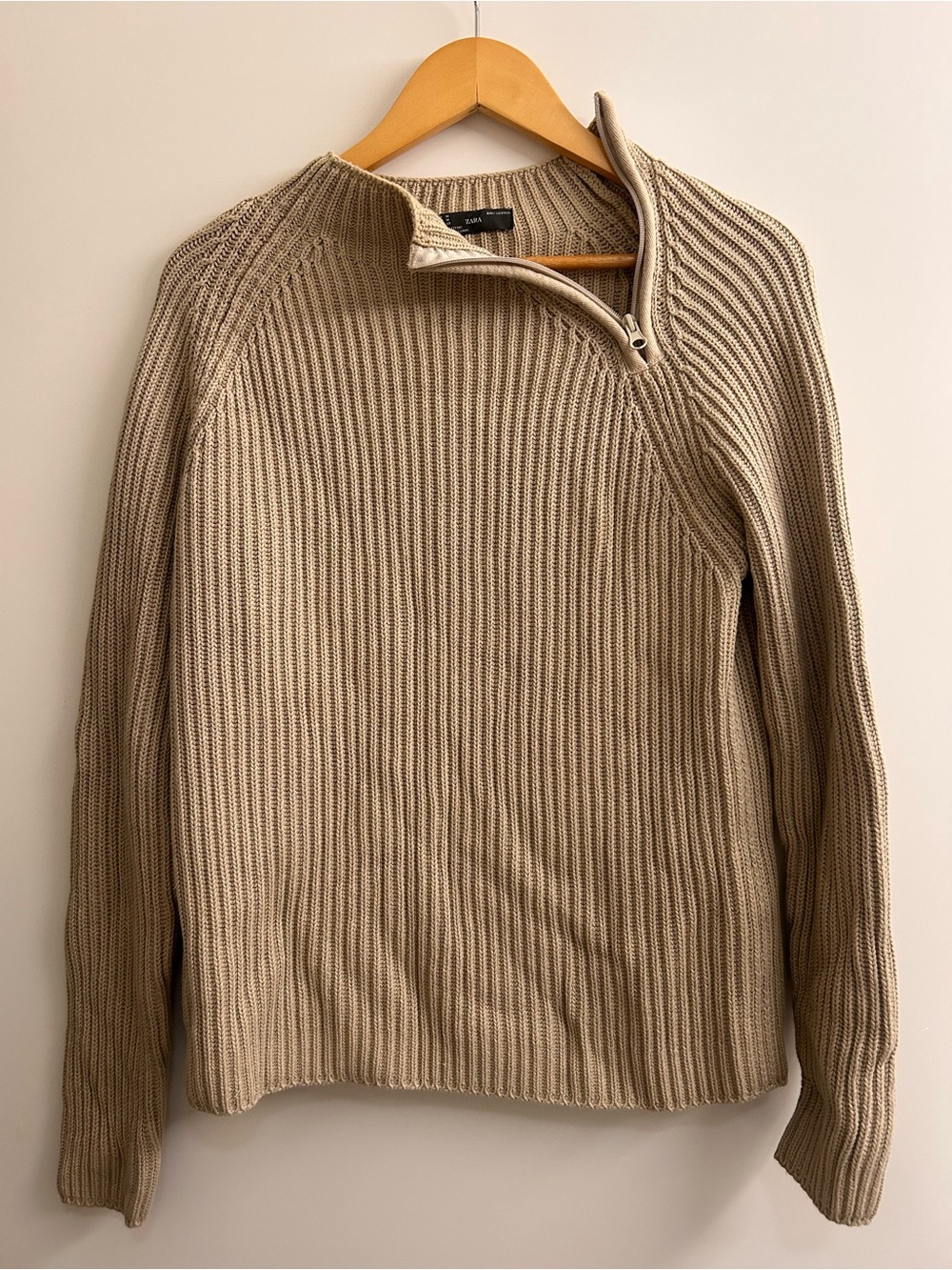ZARA Women’s Beige Rib Knit Quarter-Zip Sweater SIZE